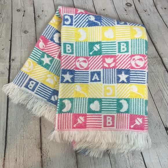 other Other Vintage Acrylic Baby Blanket Woven Abc Blocks Toys